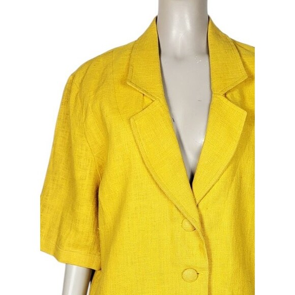 Vintage 80s Elke Collection 100% Linen Marigold Half Sleeve Blazer Size 10 - Picture 3 of 8